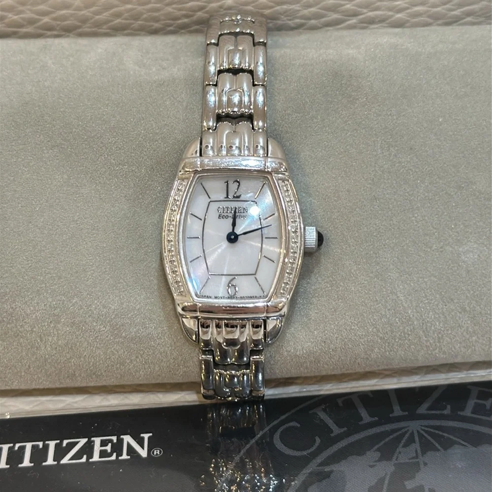 Citizen Women’s Natural Diamond Rectangle Wristwatch Model code: EW5413-50A